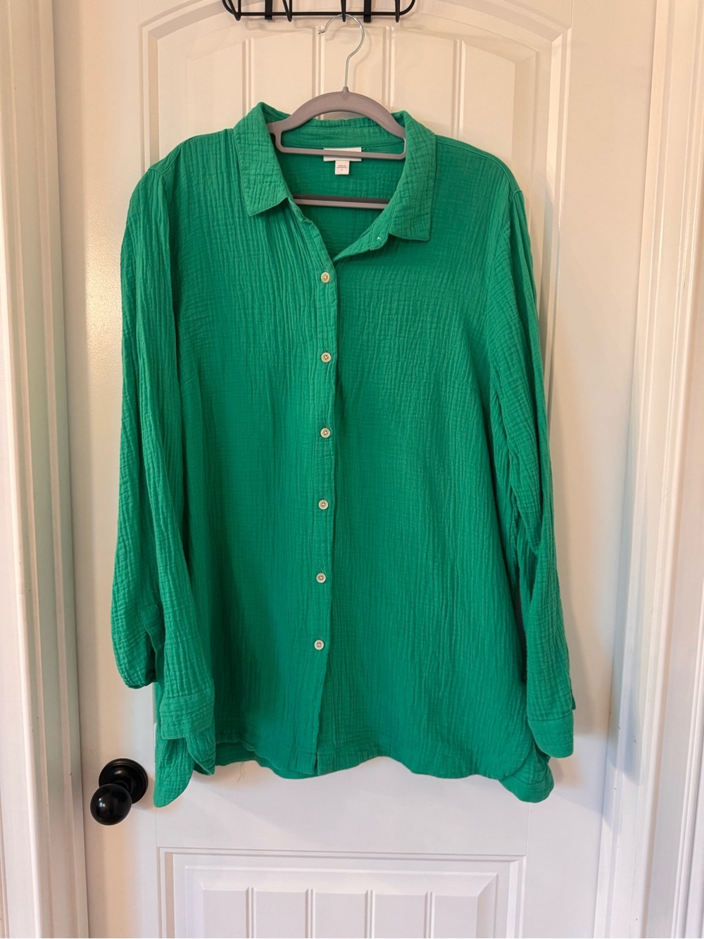 J.Jill Green Gauze Button-Down Tunic Shirt Large